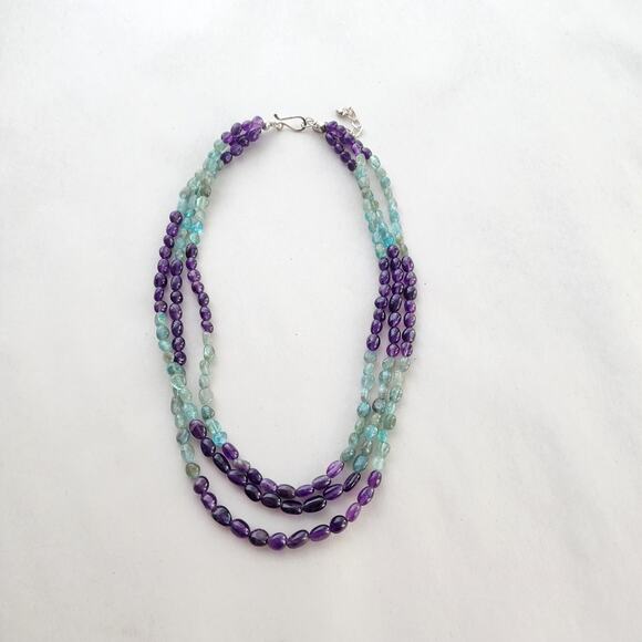 Jay King 3 Strand Necklace 18" Apatite, Amethyst New Sterling Silver 925 - Picture 3 of 7